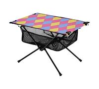 Tavolo pieghevole da spiaggia dopamina giallo-viola rombo plaid resistente tavolo da campeggio mobile con borsa per il trasporto per cucinare all'aperto, picnic, campeggio viaggi
