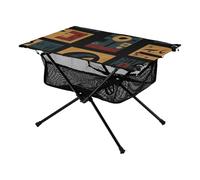 Tavolo pieghevole da spiaggia, stile vintage, con geometrie colorate, eccellente tavolo da viaggio con borsa per il trasporto, per spiaggia, pesca, campeggio