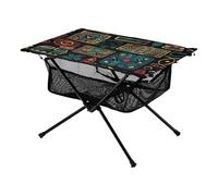 Tavolo pieghevole da spiaggia, stile vintage, geometriche colorate, tavolini compatti per camper, con borsa portaoggetti, per cucina all'aperto e picnic