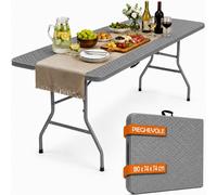 Tavolo Pieghevole Grigio Polyrattan Resistente Tavolino da Esterno 180x74x74cm