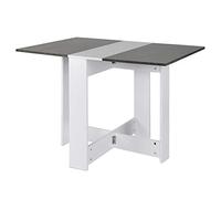 Tavolo pieghevole in legno Dining Tavolo, Kitchen Table with 2 Foldable Leaves & 2 Storage Shelves, Compact 103 x 76 x 73,4 cm, White + Concrete Finish, Perfect for Dining & Bar Use