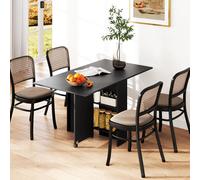 Tavolo Pieghevole in Legno per 4-6 Persone con Ruote, 75x140x74cm, Nero