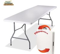 Tavolo Pieghevole in Resina 244x76x72cm Metallo Richiudibile a Valigetta Bianco