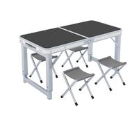 Tavolo pieghevole leggero con quattro piccoli sgabelli in tessuto, altezza regolabile per feste, matrimoni, picnic, interni, esterni, campeggio e uso pratico