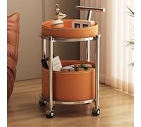 Tavolo pieghevole multifunzionale, Carrello mobile a 2 ripiani con maniglia, bancone bar rotondo for liquori, portabottiglie in metallo e ruote, cucina, soggiorno, esposizione e stoccaggio(Yellow,Leat