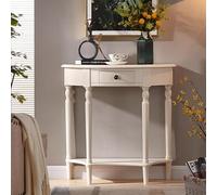Tavolo pieghevole multifunzionale, Consolle a mezzaluna con cassetto, tavolo d'ingresso in legno massello, credenza vintage a semicerchio for soggiorno, ingresso e veranda(White,39.3"W x 11.8"D x 31.5