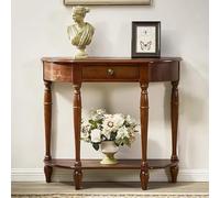 Tavolo pieghevole multifunzionale, Consolle a mezzaluna con cassetto, tavolo d'ingresso in legno massello, credenza vintage a semicerchio for soggiorno, ingresso e veranda(Walnut,35.4"W x 11.8"D x 31.