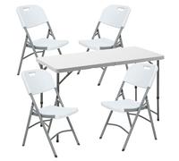 Tavolo pieghevole multifunzionale di altezza regolabile 120 x 60 x 52,5 - 75 cm, e set di 4 sedie pieghevoli 51 x 45 x 85,5 cm, ideale per esterni