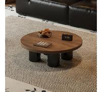Tavolo pieghevole multifunzionale, Set di 2 tavolini da caffè rotondi in legno di metà secolo, tavolino da salotto moderno con accenti circolari for cocktail.(Coffee table 70cm walnut+black)