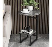 Tavolo pieghevole multifunzionale, Tavolino rotondo moderno con ripiano portaoggetti, tavolini da caffè piccoli con gambe a forma di G, tavolino da divano for soggiorno, camera da letto(Rock Gray,15.8