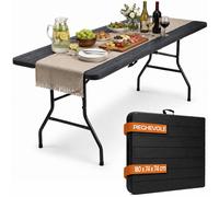 Tavolo Pieghevole Nero Effetto Legno Resistente Tavolino da Esterno 180x74x74cm
