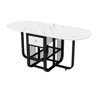 Tavolo pieghevole per sala da pranzo con cassetto e ripiano, tavolo da pranzo allungabile per piccoli spazi, tavolo pieghevole multifunzione per cucina, ufficio, studio, moderno, design ovale (bianco+