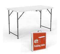 Tavolo pieghevole rettangolare da 1,22 m, con gambe regolabili, per picnic, campeggio, feste, giardino, barbecue, spiaggia, uso interno ed esterno, feste di catering, 122 x 60 x 74 cm, bianco