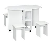 Tavolo Pieghevole Salvaspazio con 4 Sgabelli in Legno Truciolato Bianco