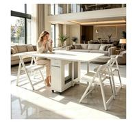 Tavolo Pieghevole Salvaspazio Pieghevole Con 4 Sedie Con Schienale,scrivania Con Cassetti Mobile,tavolo Cucina Regolabile,Arredo Pratico Per Mini Appartamento(White)