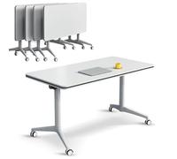Tavolo pieghevole, tavolo da conferenza portatile con ruote bloccabili, piano ribaltabile bianco, perfetto per riunioni in aula e in ufficio, design salvaspazio, costruzione robusta