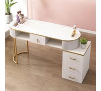 Tavolo Professionale per Manicure - Scrivania da Salone in Legno con cassetti e armadietto a 3 Ripiani, Perfetto per Spa domestiche e saloni di Bellezza, Elegante Finitura Dorata, Lunghezza