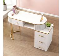 Tavolo Professionale per Manicure - Scrivania in Legno con cassetti portaoggetti, mobiletto a 3 Ripiani, Perfetto per Salone di Bellezza Domestico e Centro estetico, Elegante Finitura Dorata