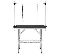 Tavolo professionale regolabile in altezza con portata di 60 kg, per cani con braccio, guinzaglio e ripiano in rete, pieghevole, blu, 90 x 60 x 76 cm