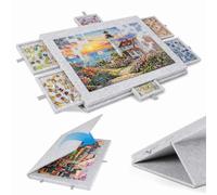 Tavolo Puzzle 1000 pezzi, Tavolo per Puzzle in feltro, Grigio chiaro | 6 Cassetti Porta Pezzi, Portatile Accessori per Puzzle, Supporto 2-in-1 Regolabile