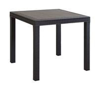 Tavolo quadrato 80x80 cm da esterno giardino in wicker stampato con gambe regolabili e foro centrale per ombrellone Nasa