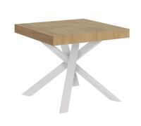 Tavolo Quadrato Allungabile Piano CLERK design Moderno Dimensioni 90x90xh77 cm estensibile fino a 194 cm - 2 allunghe telaio bianco Piano Quercia Naturale legno naturale