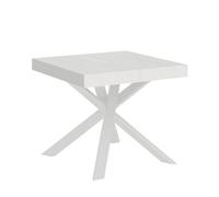 Tavolo Quadrato Allungabile Piano CLERK design Moderno Dimensioni 90x90xh77 cm estensibile fino a 194 cm - 2 allunghe telaio bianco frassino bianco