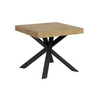 Tavolo Quadrato Allungabile Piano CLERK design Moderno Dimensioni 90x90xh77 cm estensibile fino a 194 cm - 2 allunghe tavolo Gambe in Ferro Quercia Naturale quercia