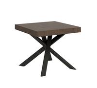 Tavolo Quadrato Allungabile Piano CLERK design Moderno Dimensioni 90x90xh77 cm estensibile fino a 194 cm - 2 allunghe Gambe in Ferro tavolo Noce noce