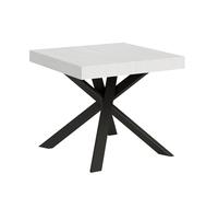 Tavolo Quadrato Allungabile Piano CLERK design Moderno Dimensioni 90x90xh77 cm estensibile fino a 194 cm - 2 allunghe Piano Gambe in Ferro bianco frassino bianco