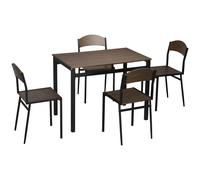 Tavolo Rettangolare e 4 Sedie da Giardino in Acciaio e MDF Nero e Rovere