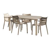 Tavolo rettangolare Ercole 170x100 e 4 Sedie Sunset tortora S-c-a-b- Set da Giardino piscina terrazzo esterni o interni Made in Italy