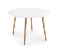 Tavolo rotondo allungabile Oqui MDF laccato bianco gambe massello di faggio 120(200)x120cm
