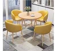 Tavolo rotondo da ufficio reception tavolo da cucina sedia S sedia in pelle PU club lounge area 1 tavolo e 4 sedie 80 cm tavolo rotondo in legno massello adatto per salotto, soggiorno, ufficio (colore