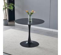 Tavolo rotondo Dot con piano in ceramica effetto marmo nero opaco con particolari oro e gamba nera