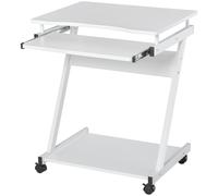 HOMCOM Tavolo Porta PC Classico e Salvaspazio, Piano Tastiera a Scomparsa, 4 Ruote e Ripiano Inferiore Bianco 60x48x73cm