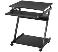 HOMCOM Tavolo Porta PC Classico e Salvaspazio, Piano Tastiera a Scomparsa, Scrivania Porta PC con 4 Ruote e Ripiano Inferiore Nero 60x48x73cm