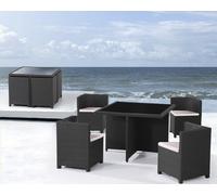 TAVOLO SEDIE RATTAN NERO POLTRONE DIVANO ARREDO GIARDINO MODERNO - VETRO CUSCINI