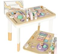 Tavolo sensoriale Montessori con tante attività in legno, Xilofono, Labirinto di Perline, formine, numeri, lettere - Giocattoli educativi montessoriani per bambini (Lilla)