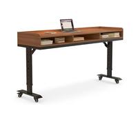 Tavolo servitore regolabile in altezza, rotelle girevoli a 360° Tavolo da computer sopra il letto con cassetto e sponde di protezione su 3 lati for camera da letto(Brown+black,59.1"x23.6")