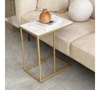 Tavolo snack a forma di C in pietra sinterizzata, tavolino rettangolare scorrevole sotto il divano per divano, caffè, laptop, soggiorno, camera da letto