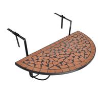 Tavolo sospeso da balcone, mosaico, terracotta, semicircolare, pieghevole | Struttura robusta in ferro, piano in ceramica facile da pulire, attacco ringhiera 18 cm, pieghevole salvaspazio