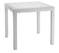 Tavolo tavolino king in dura resina finto rattan vimini bianco da giardino pe...