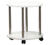 Tavolo Tavolino Salotto con 4 Ruote Carrello Carrellino Legno MDF Bianco da Caffè Design Minimal Arredamento Arredo Portaoggetti Mobile Soggiorno Cucina Bagno Doppio Ripiano Scaffali (Rotondo) Dona un