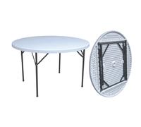 Tavolo tondo in acciaio e piano HDPE pieghevole cm 180x74 da picnic campeggio