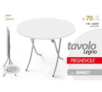 TAVOLO TONDO PIEGHEVOLE SALVAPSAZIO LEGNO MDF BIANCO SCRIVANIA D70h75CM