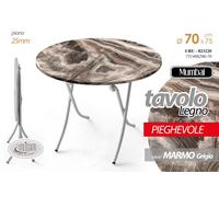 TAVOLO TONDO PIEGHEVOLE SALVASPAZIO LEGNO COLOR MARMO GRIGIO SCRIVANIA D70h75CM