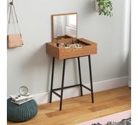 Tavolo Trucco con Specchio Ribaltabile e 16 Scomparti Stile Industriale, Legno e Acciaio, 60x40x90 cm