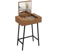 Tavolo Trucco con Specchio Ribaltabile e 16 Scomparti Stile Industriale, Legno e Acciaio, 60x40x90 cm