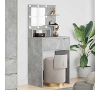 Tavolo Trucco Grigio Cemento con Specchio Luci LED e Cassetti | Ricarica wireless, cassetti scorrevoli, ripiani, legno ingegnerizzato, illuminazione hollywood